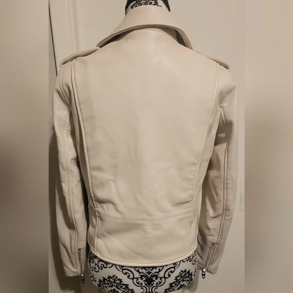 Zara Basic Cream Faux Leather Moto Jacket Sz Med - Picture 4 of 7